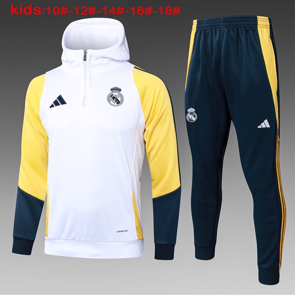 Enfant Training Capuche Real Madrid 2024-25 Blanc Jaune